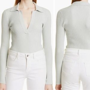 Toccin Mix Rib Cotton & Wool Blend Henley Sweater in Mint, Size L EUC